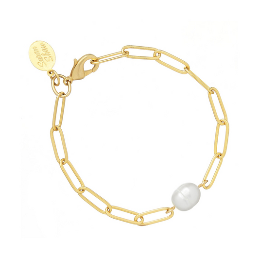 Susan Shaw Gold Paperclip Chain w/ Freshwater Pearl Bracelet 2503W
