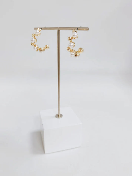 Gold and Pearl Geometric Earring