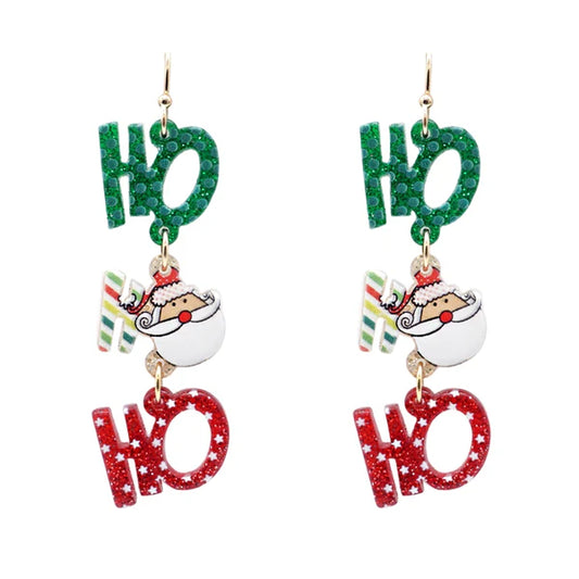 Green, White, and Red Santa Earrings