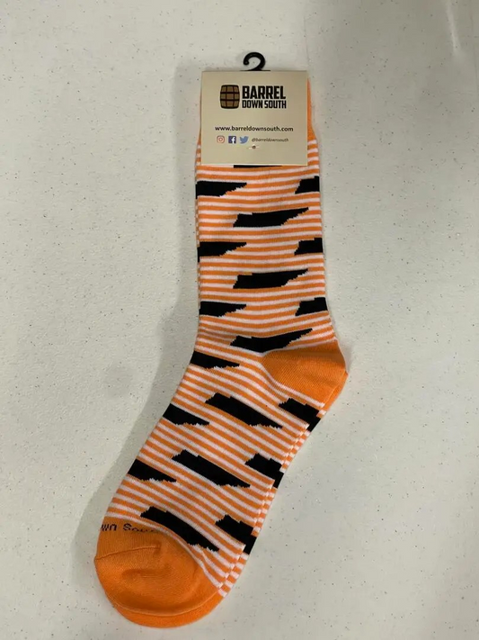 Tennessee Orange and White Stripe Black Tn Shape Socks