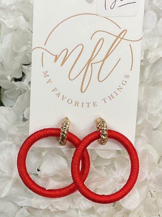 Gold and Red Amelia Hoop Earrings