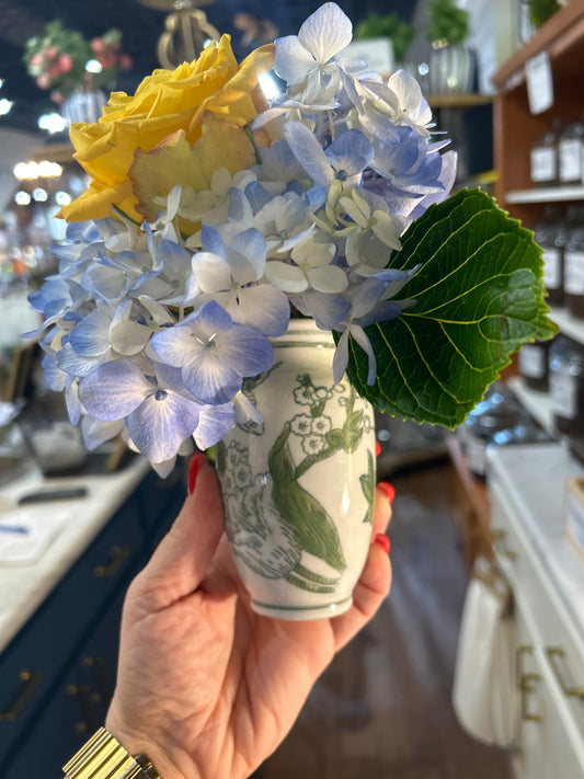 Mini Slender Green & White Chinoiserie Vase