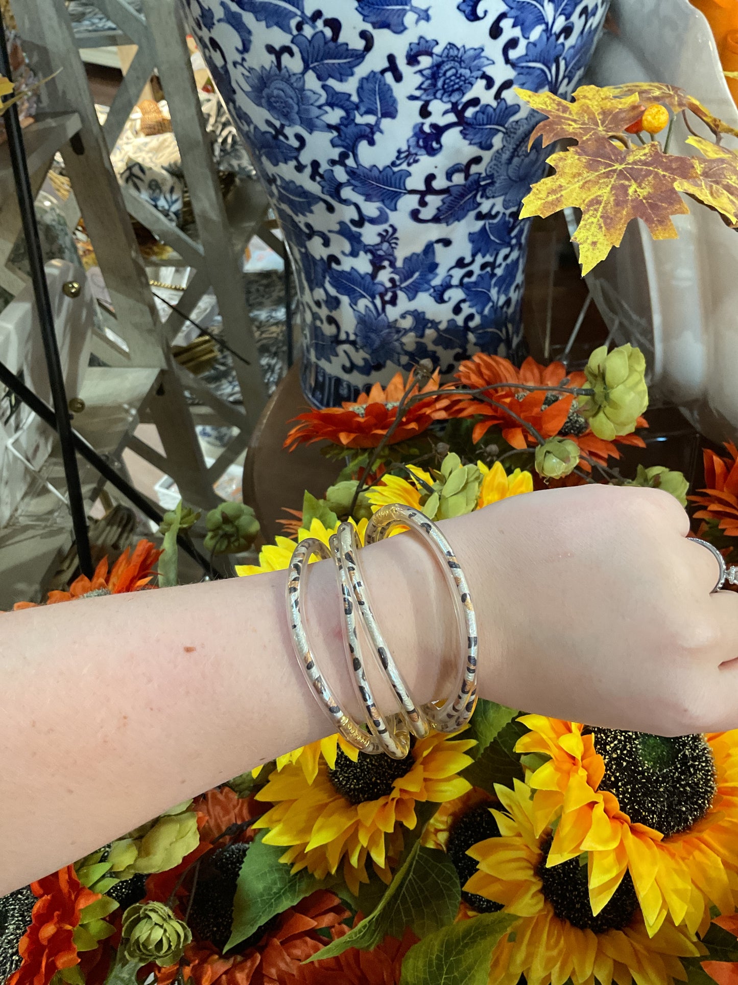 Set of 5 Gold/Cheetah Print Waterproof Bangle