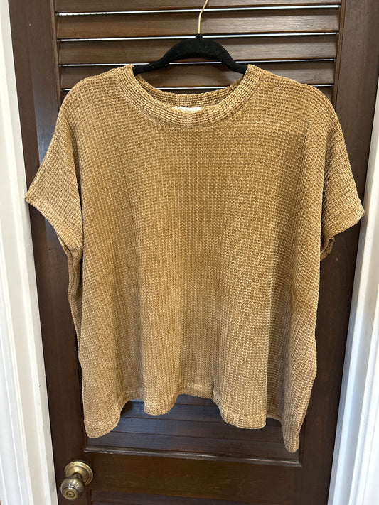 Plus Chenille Waffle Cap Sleeve Sweater - Deep Camel