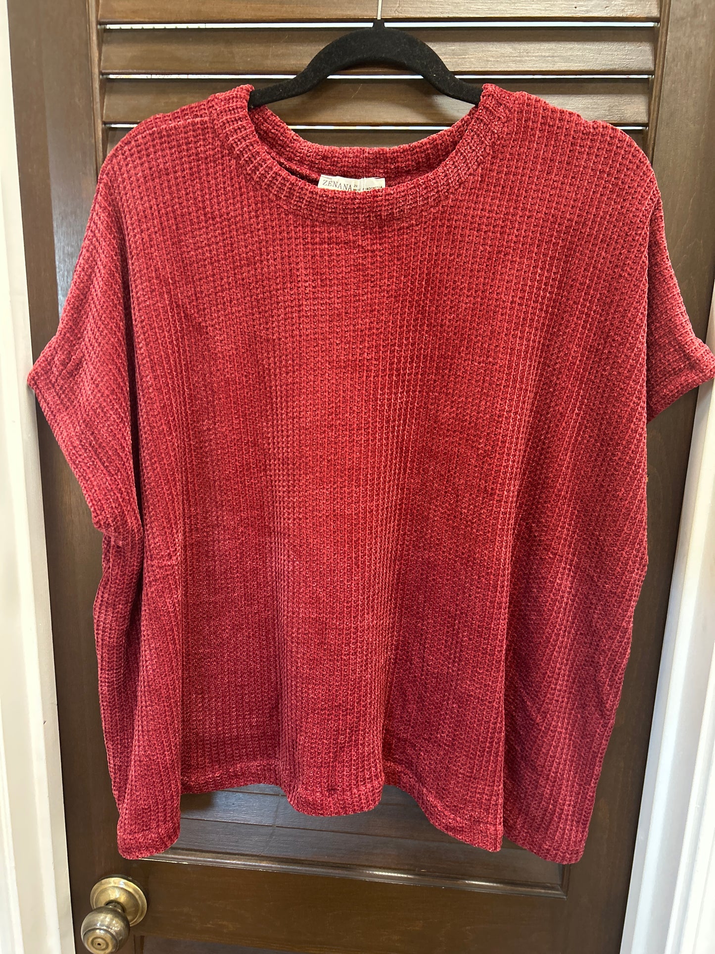 Plus Chenille Waffle Cap Sleeve Sweater - Burgandy