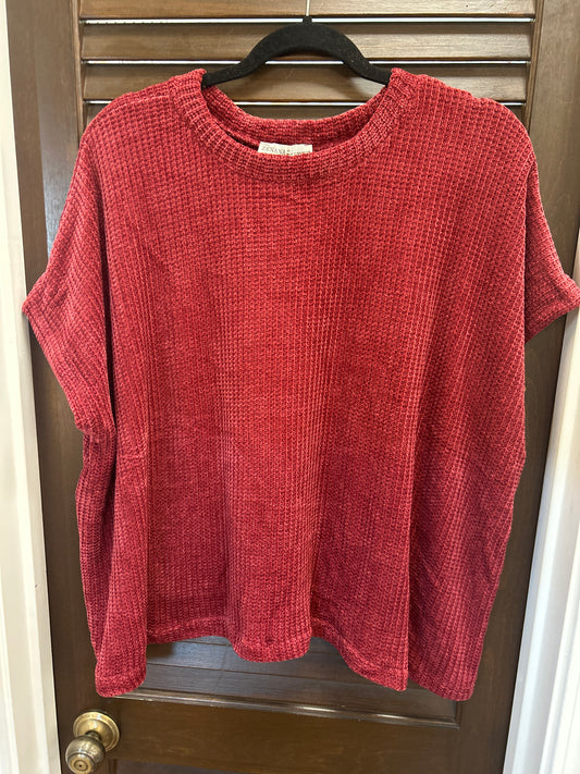 Plus Chenille Waffle Cap Sleeve Sweater - Burgandy