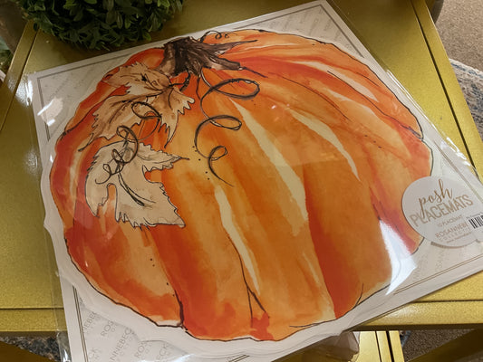 Orange Pumpkin Placemat with Fall  Leaves