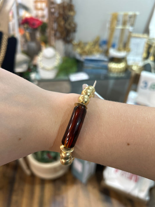 Gold Beaded and Brown Marbled Bracelet