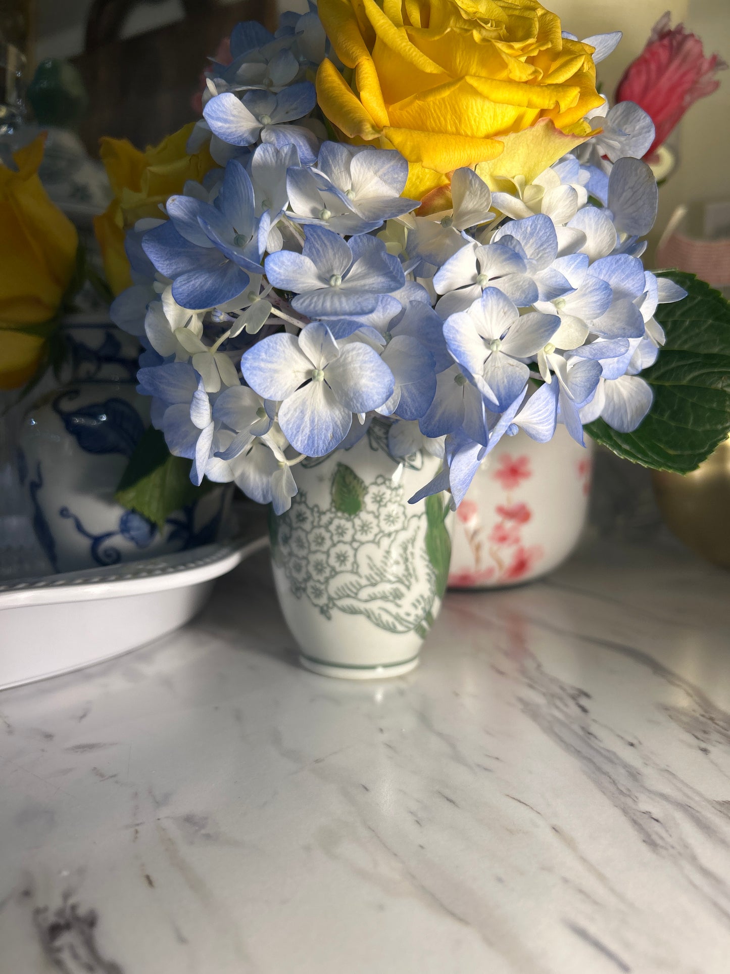 Mini Slender Green & White Chinoiserie Vase