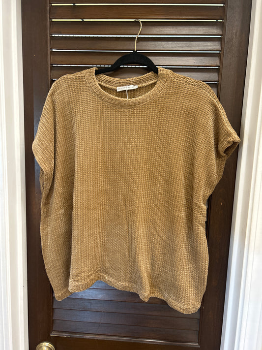 Chenille Waffle Cap Sleeve Sweater - Deep Camel