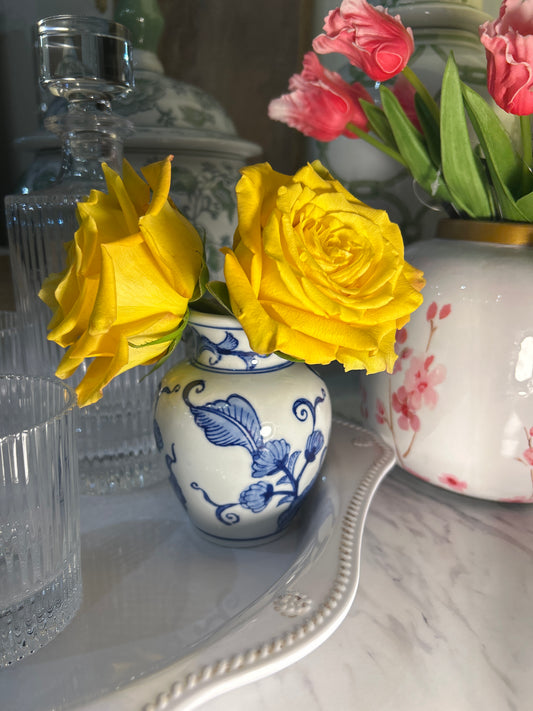 Small Blue & White Floral Chinoiserie Vase