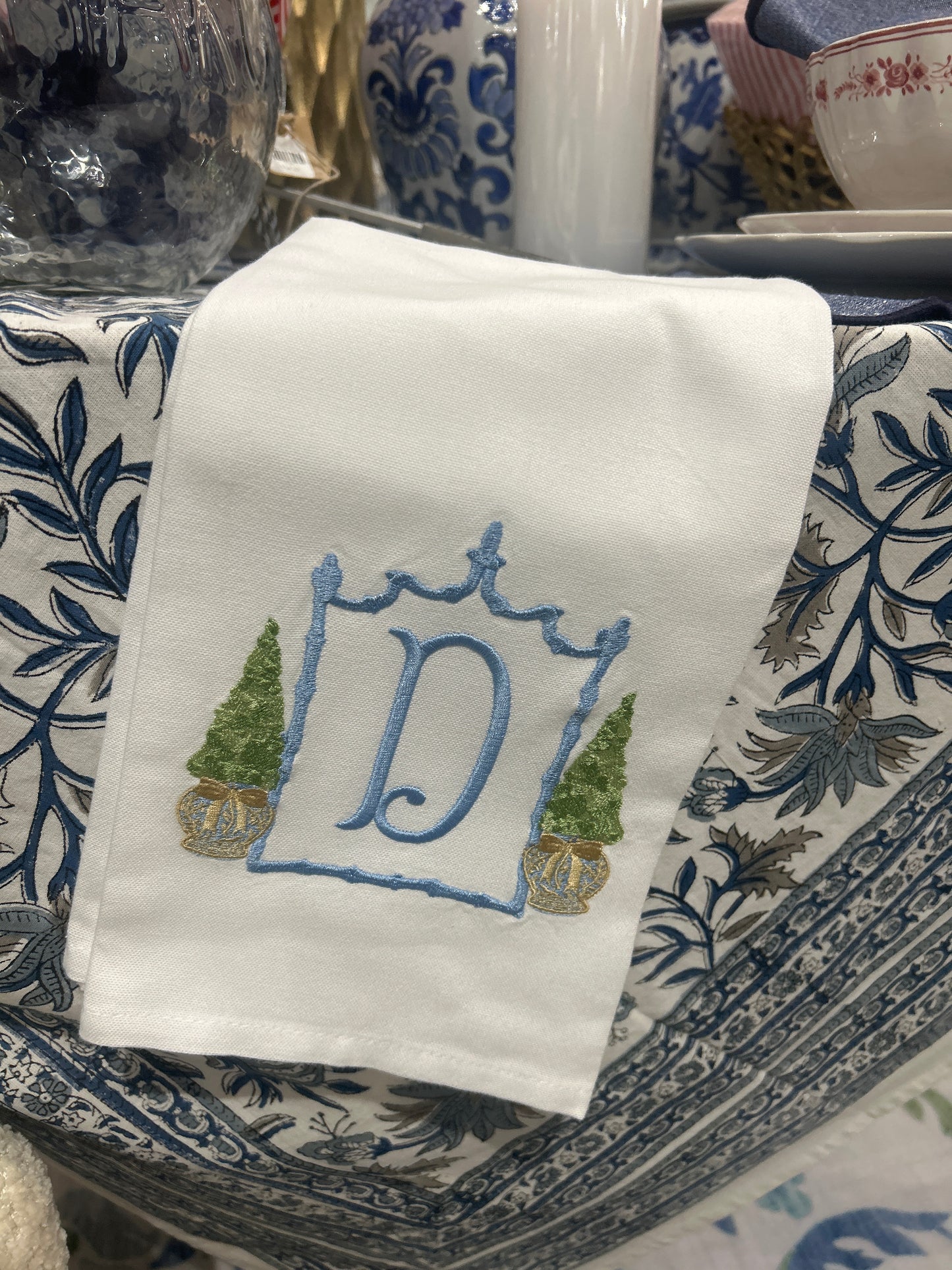 White Monogrammed  Tea Towel