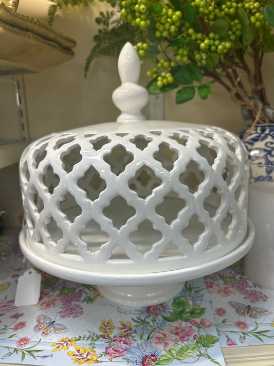 White Lattice Pedestal Ginger Jar