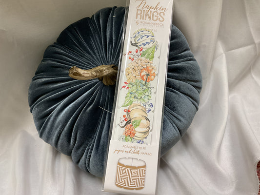 Hand painted Blue Hydrangeas and Pumpkins Napkin Rings