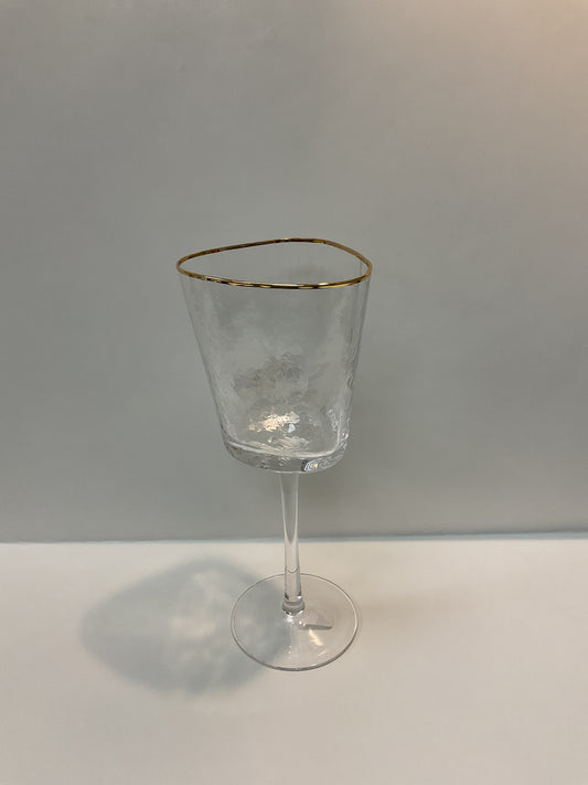 Zodax Triangle Wine Glass with Stem and Gold Edge