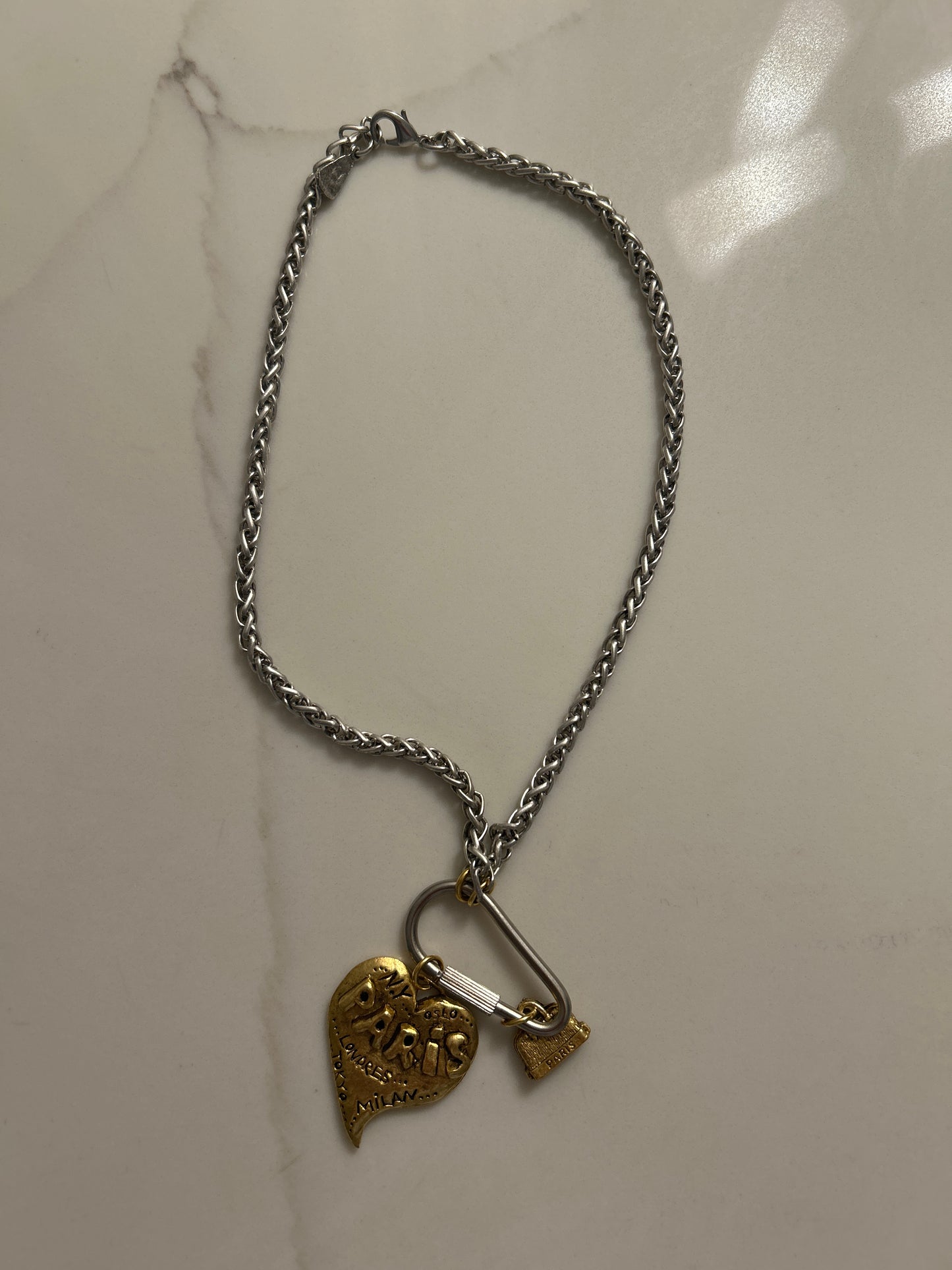 Silver and Gold Paris Necklace 18k Gold Overlay