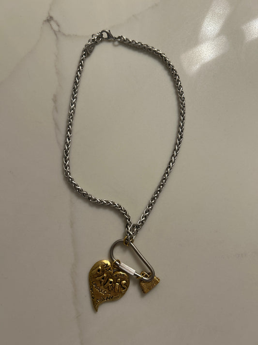 Silver and Gold Paris Necklace 18k Gold Overlay