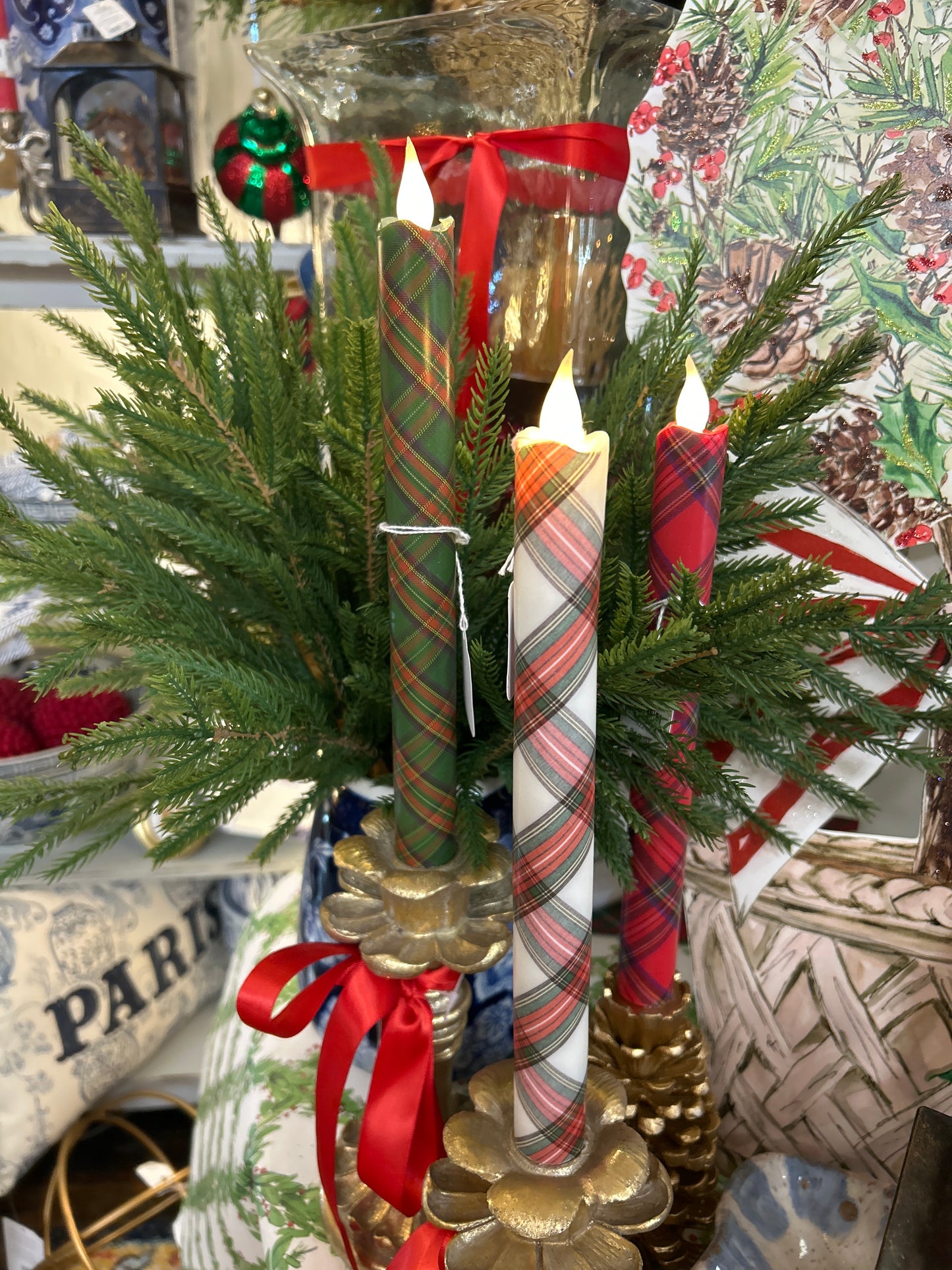 Flameless Tartan Taper Candles