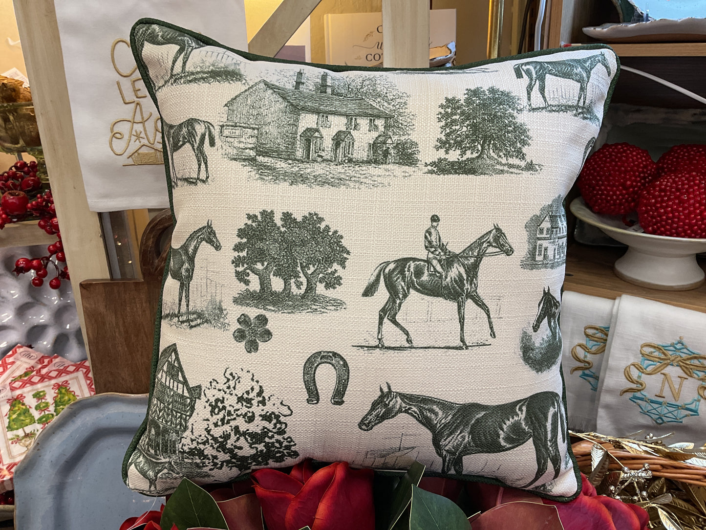 Green Equestrian Pillow