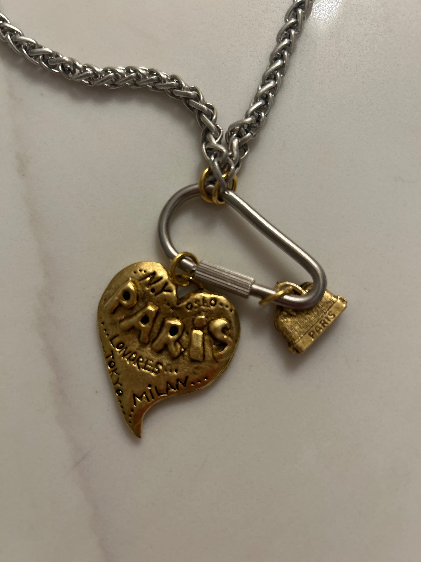 Silver and Gold Paris Necklace 18k Gold Overlay