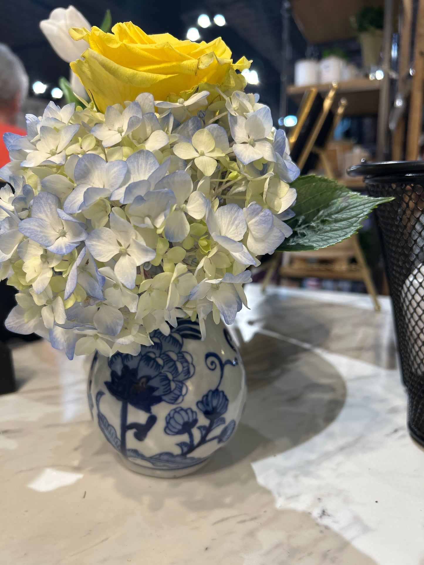 Blue and White Floral Chinoiserie Vase