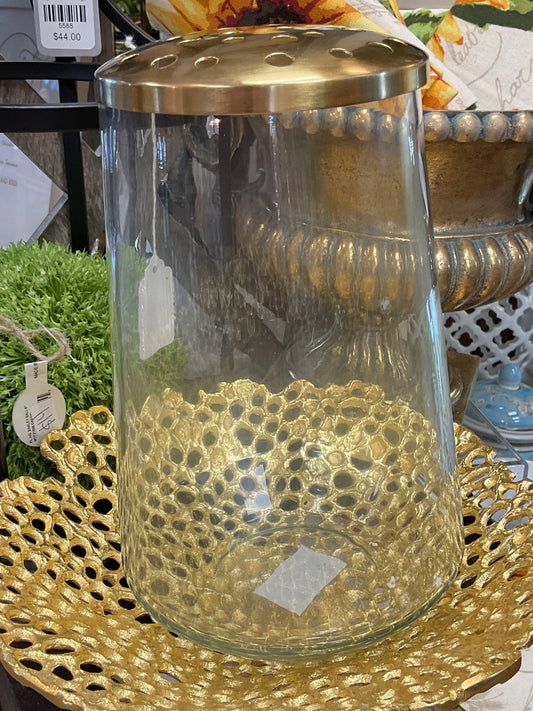 Medium Gold Top Clear Glass Vase with Frog Top