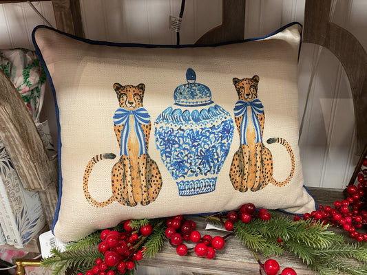Blue Chinoiserie and Cheetah Pillow