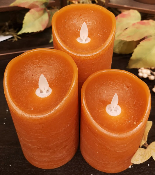 Moving Flameless LED Pillar Burnt Orange Set of 3 (4", 5", 6" with 3" diameter)