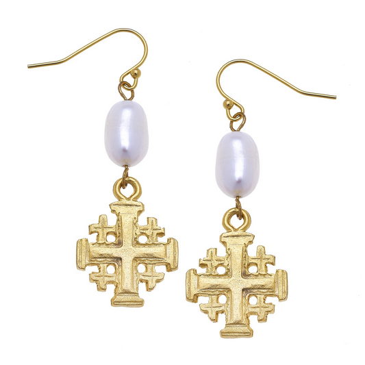 Susan Shaw Gold Jerusalem cross with Freshwater Pearl 1757WG