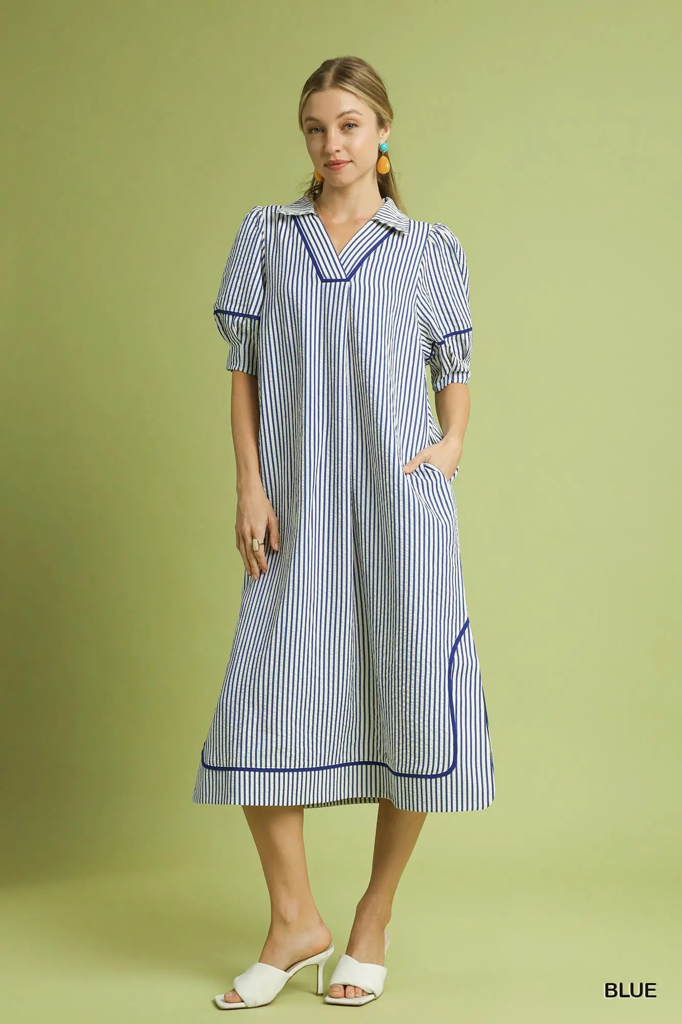 Seersucker Striped Blue Dress