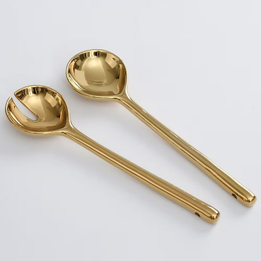 Pampa Bay Madera 10" Rectangular Salad Servers in Gold