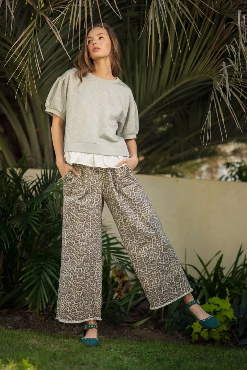 Frayed Hem Leopard Pants