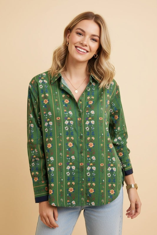Green Floral Button Down Shirt