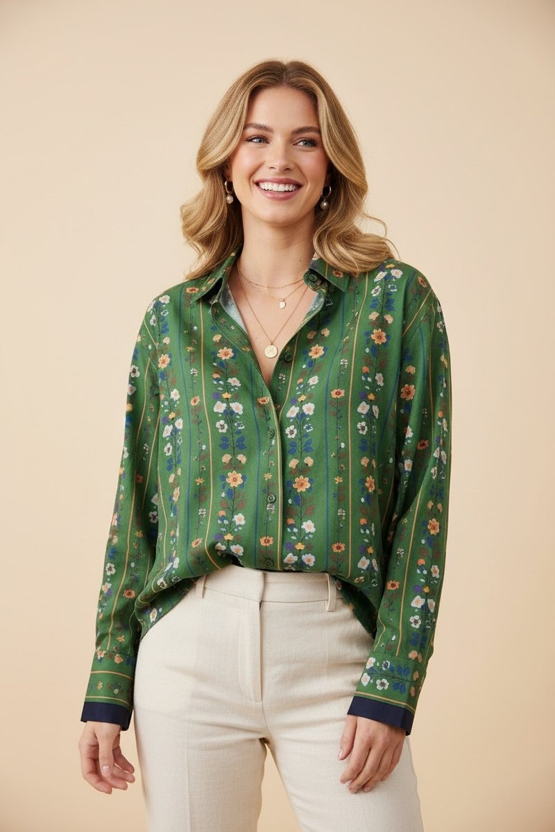 Green Floral Button Down Shirt