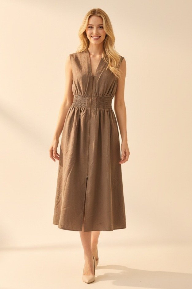 Mocha Sleeveless Midi Dress