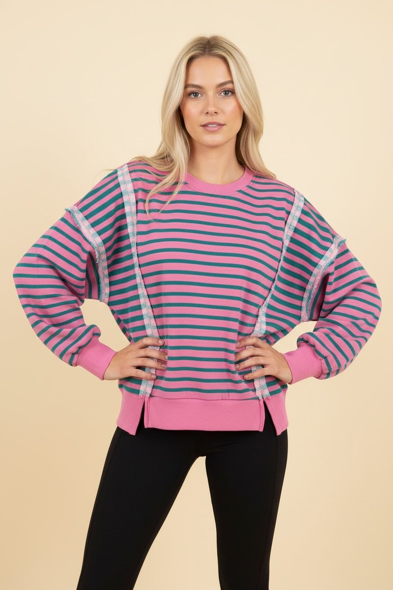 Pink and Teal Stripped Sweatshirt