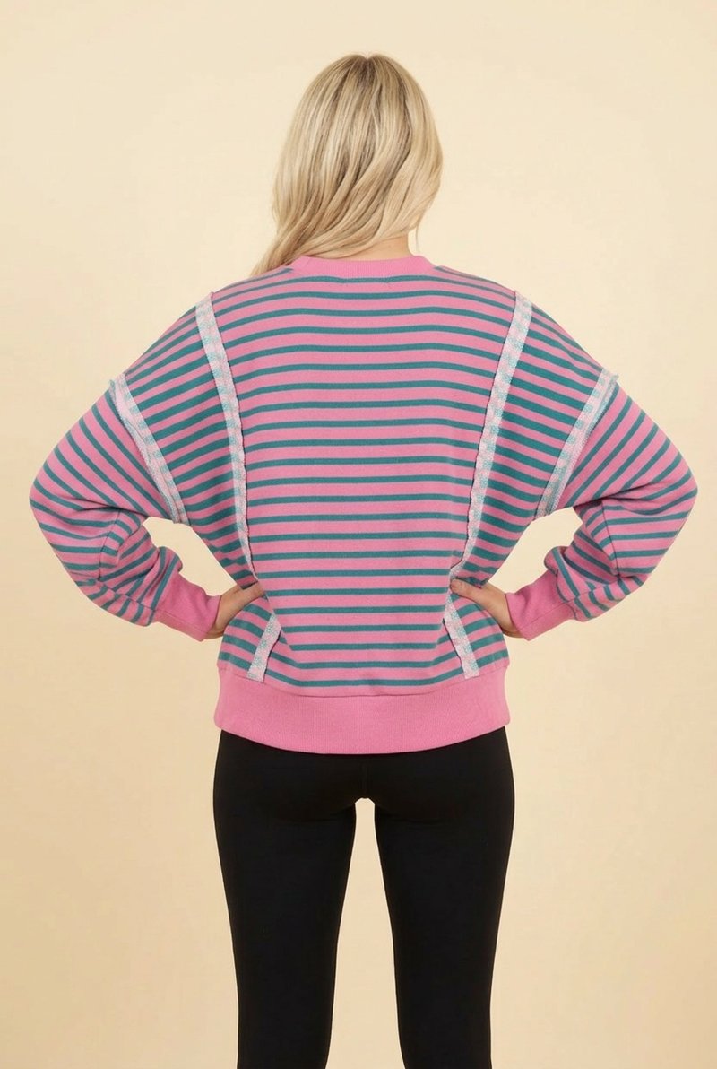 Pink and Teal Stripped Sweatshirt