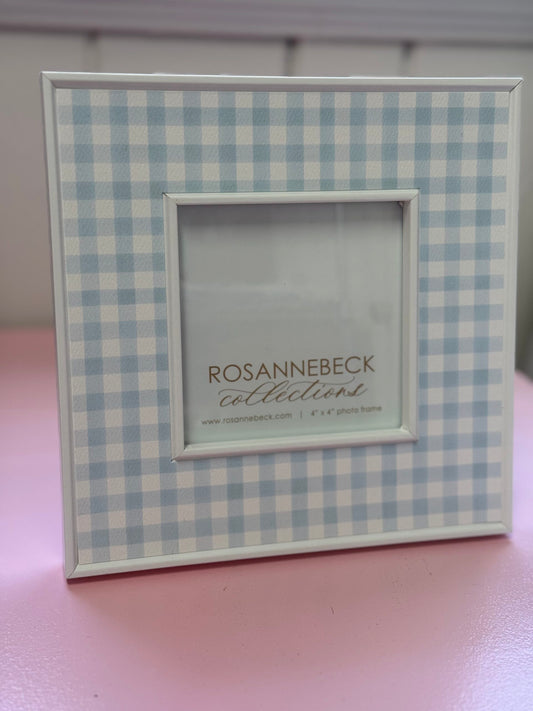 Handpainted 4x4 white frame w/blue gingham