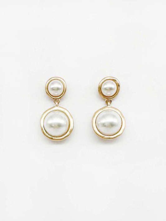 Pearl Double Circle Drop Earring