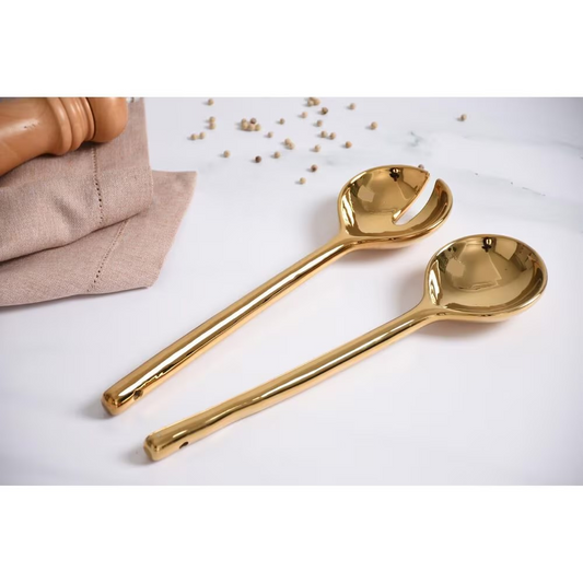 Pampa Bay Madera 10" Rectangular Salad Servers in Gold