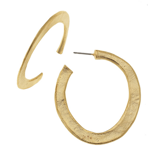Susan Shaw Handcast Gold Hammered Hoop Earrings 1466G