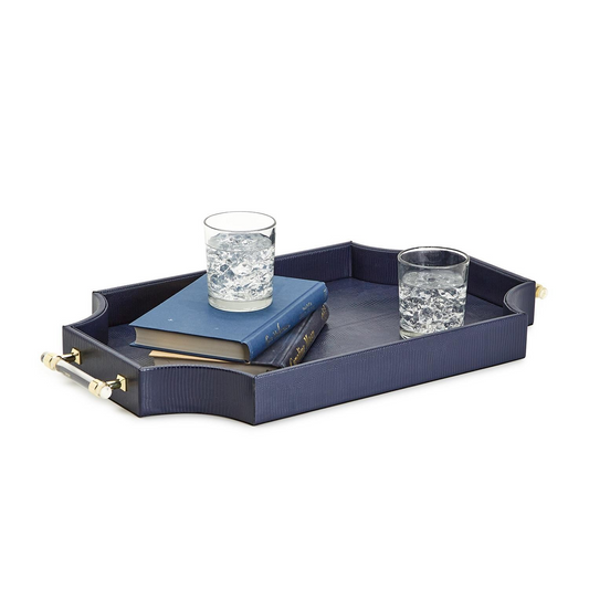 Blue Leather Tray with Handles