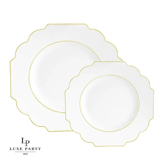 Scalloped White • Gold Plastic Plates