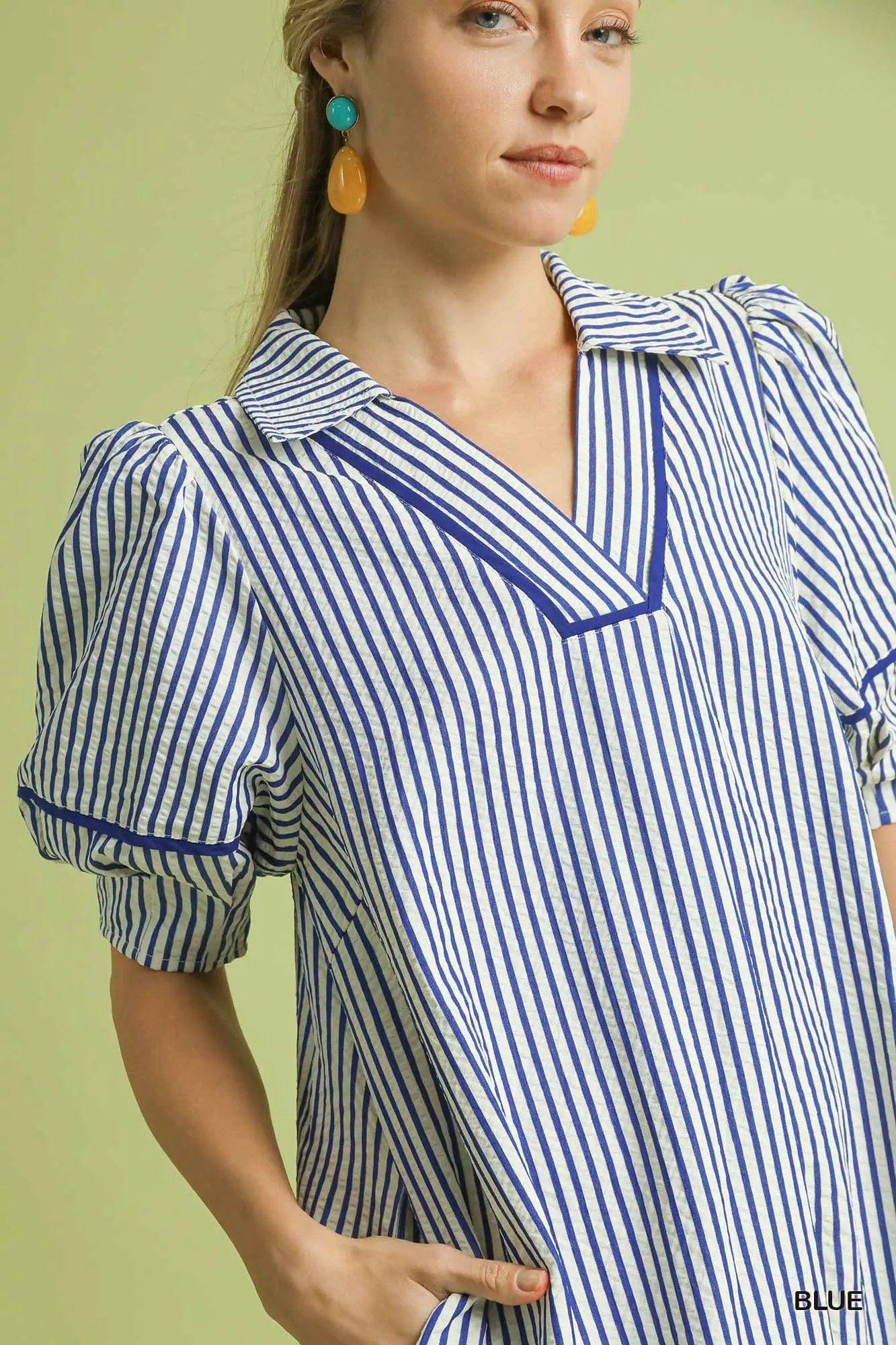 Seersucker Striped Blue Dress