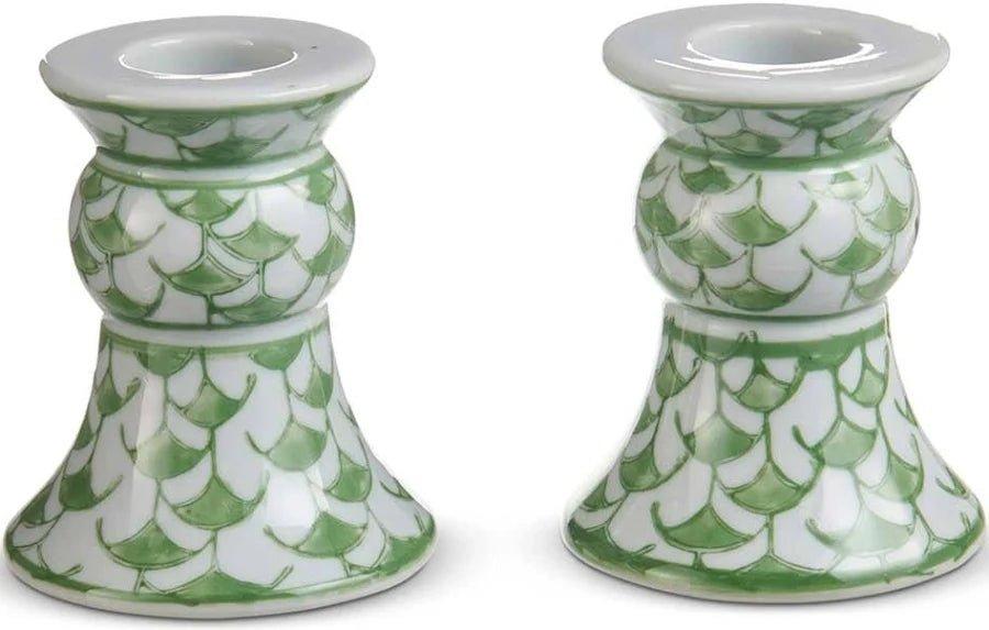 3.5 inch Green Chinoiserie Candle Holders