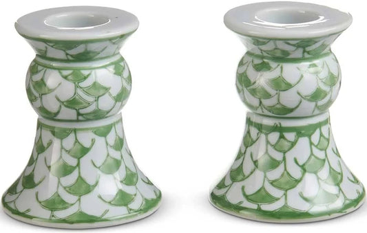 3.5 inch Green Chinoiserie Candle Holders