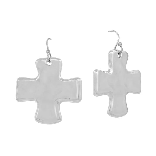 Silver Hammered Cross Earrings