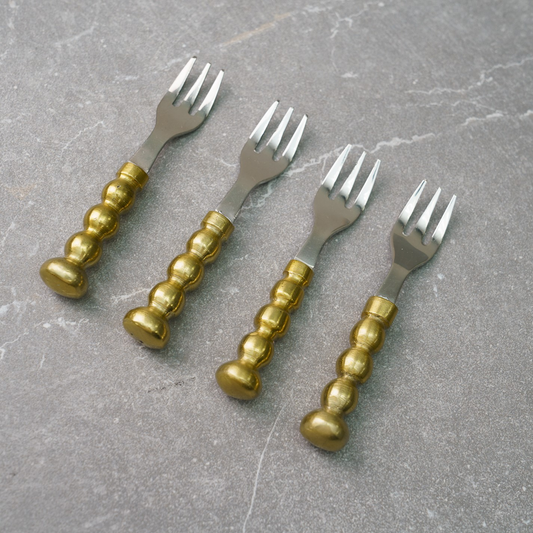 Gold Beaded Handle Cocktail Forks - Set of 4
