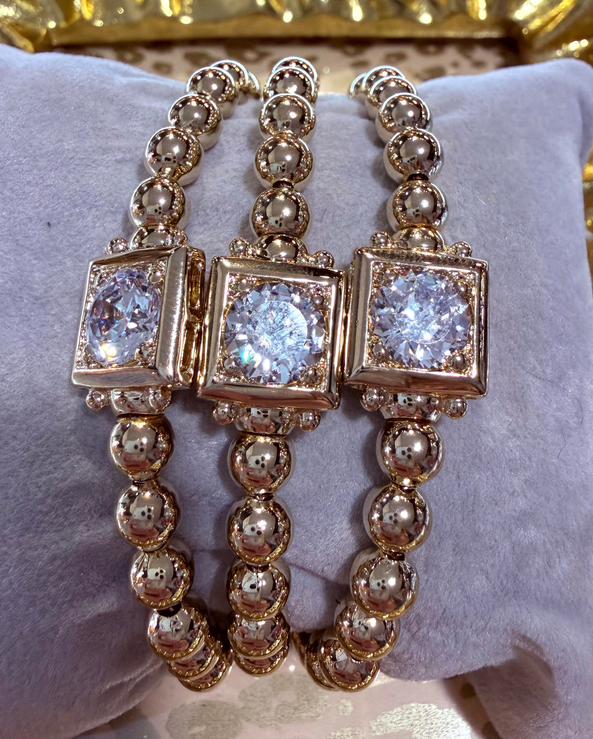Beaded Collection 1 Stone Bracelet Gold 6.5"