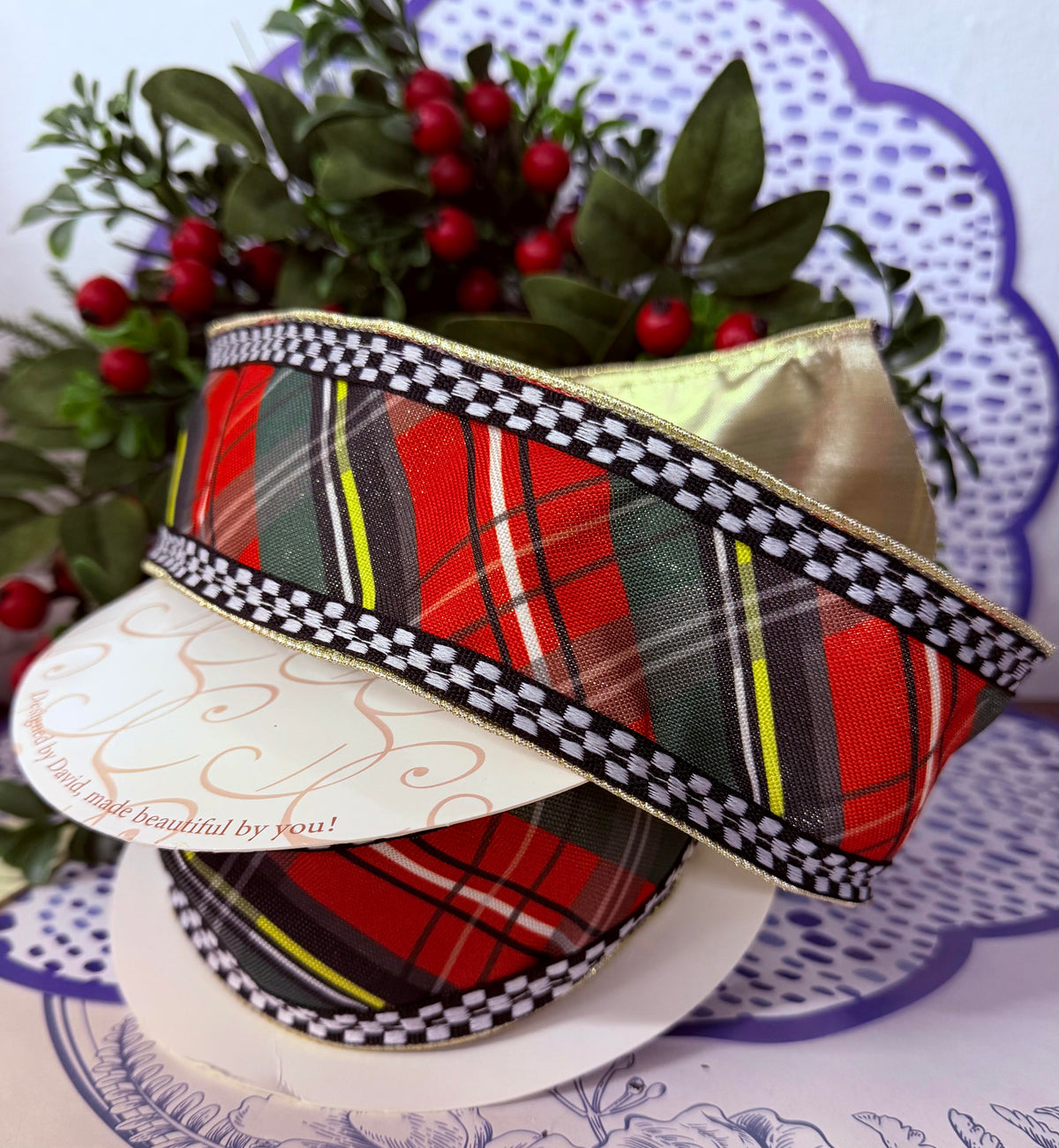 Woven Plaid Check Ribbon 2.5" x 10 yds